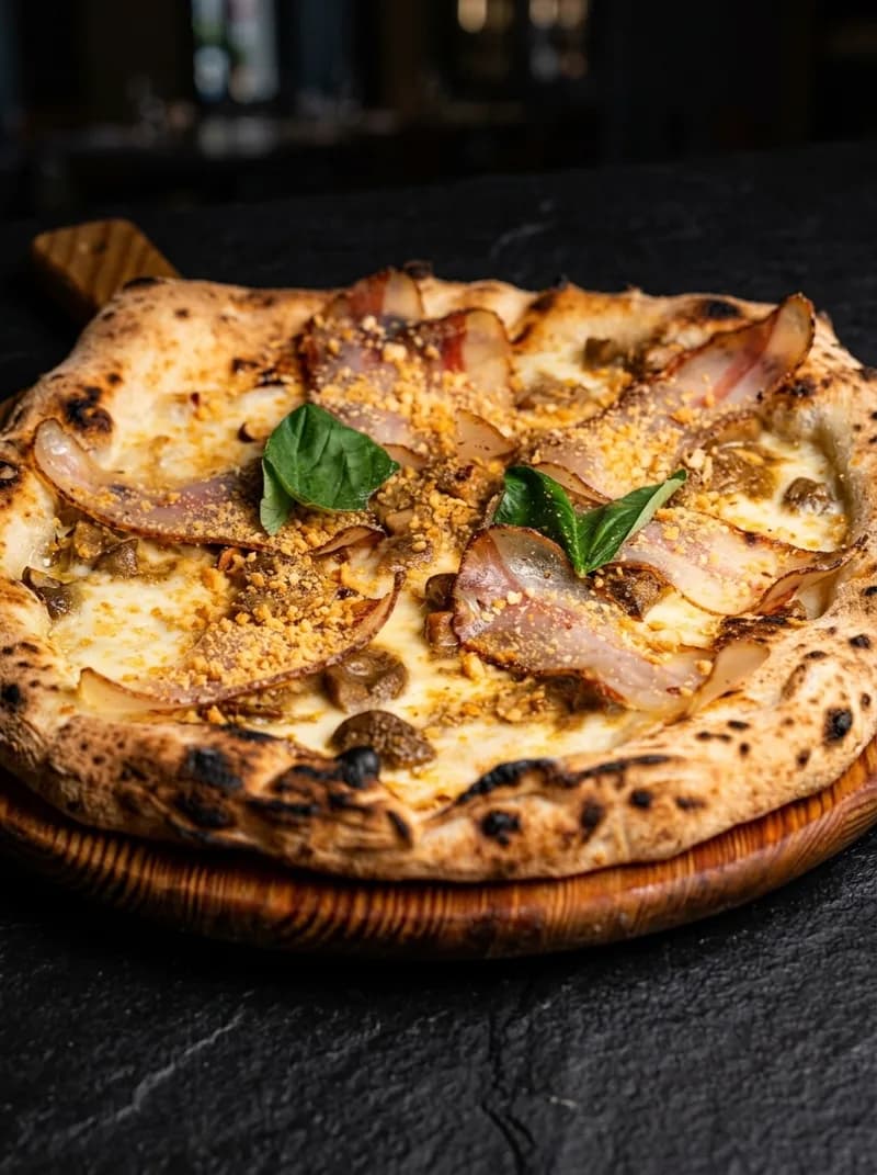 Porcini, guanciale croccante e granella di nocciole tostate