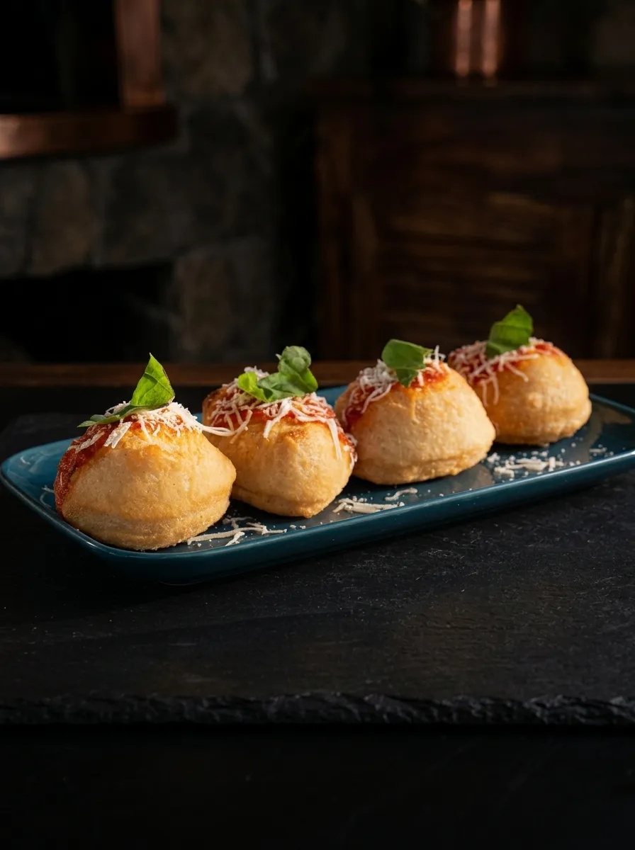 Le nostre montanarine dorate con ragù napoletano, parmigiano e basilico fresco